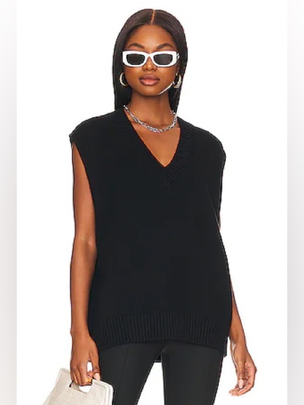 L’Academie Oversized V Neck Wool Blend Sweater Vest Black Size S
